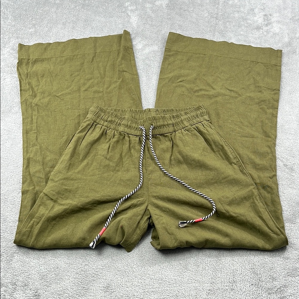 NEW Sundry XS, 0-2 Linen Blend Olive Green Women's Wide Leg Pants Pockets